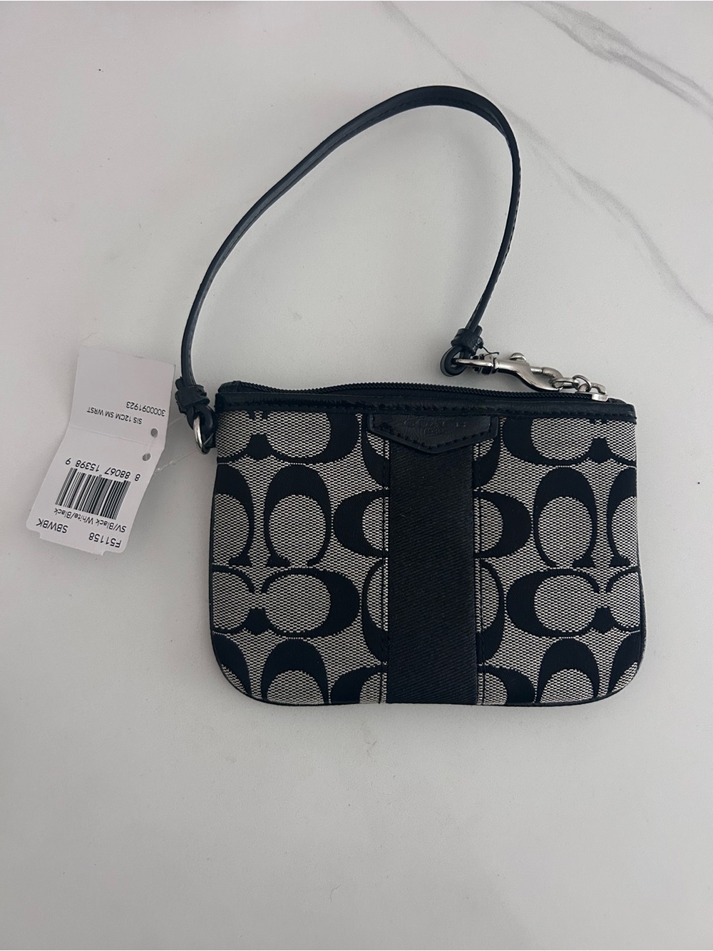 Coach Signature Jacquard Wristlet - Black and Cream